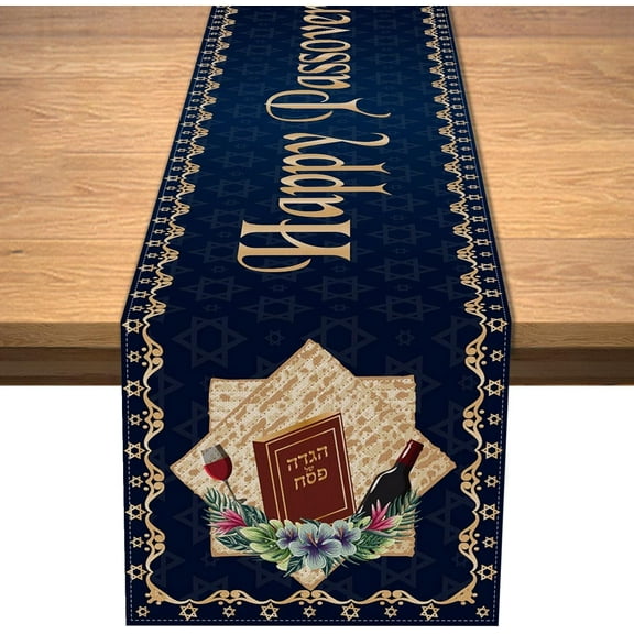 Happy Passover Table Runner Pesach Star of David Jewish Festival Holiday Party Home Kitchen Dining Room Table Decor (13.8" x 71")