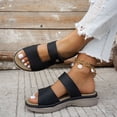thumbnail image 4 of Rokment Womens Comfortable Platform Wedge Slip on Sandals Fashion Breathable Leather Wide Width Chunky Mid Heel Walking Slides Beach Summer Casual Dress Slippers Black Size 6, 4 of 8