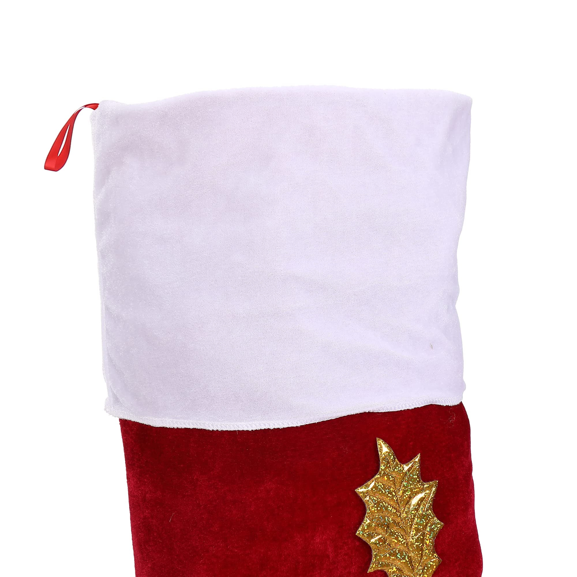Sunnywood Christmas Stockings Gift Bag Holder Set of 4 Extra Large Red Velour Golden Hollies Stockings