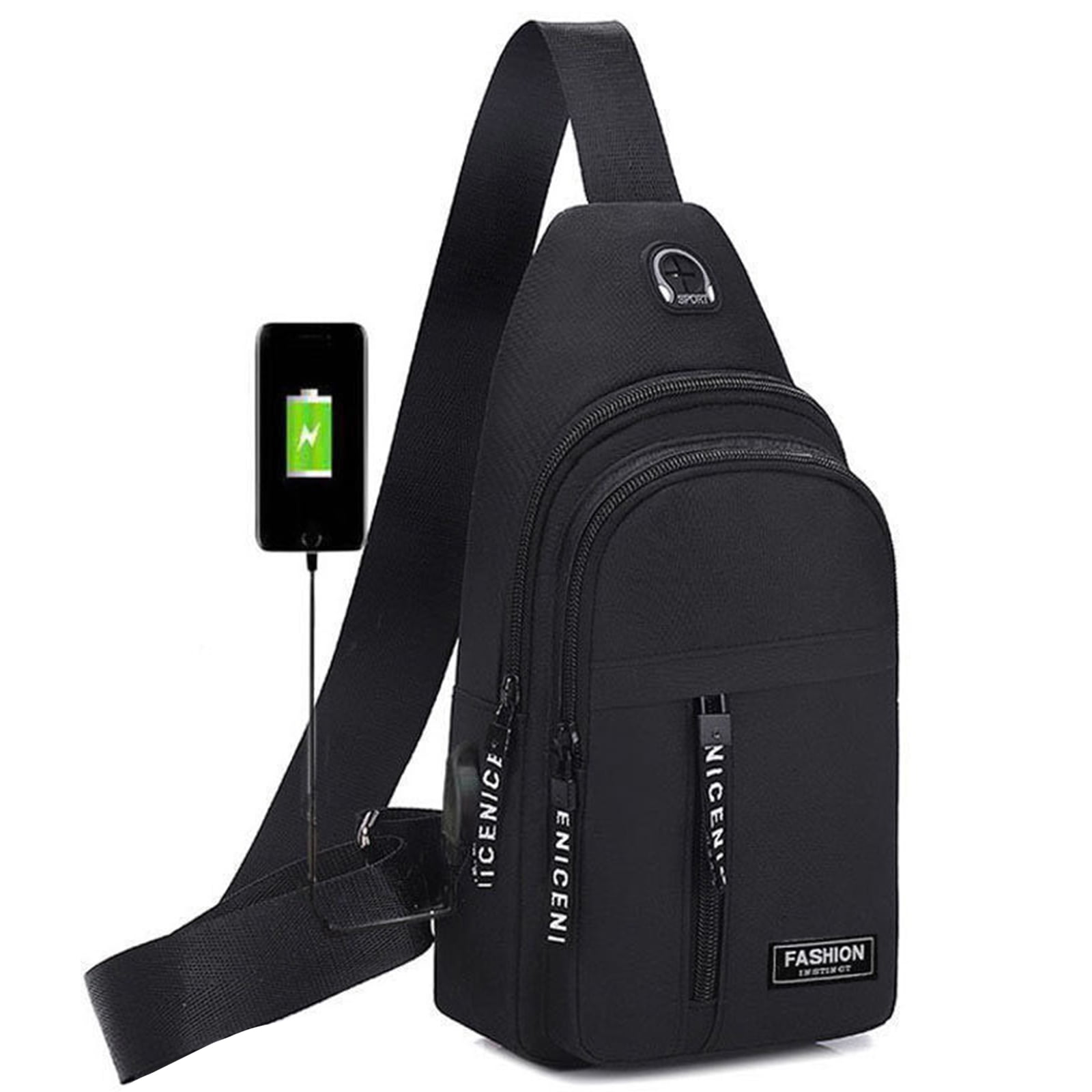 Doolland Sling Bag for Men, Strap Bag Crossbody Chest Bag With USB Hole