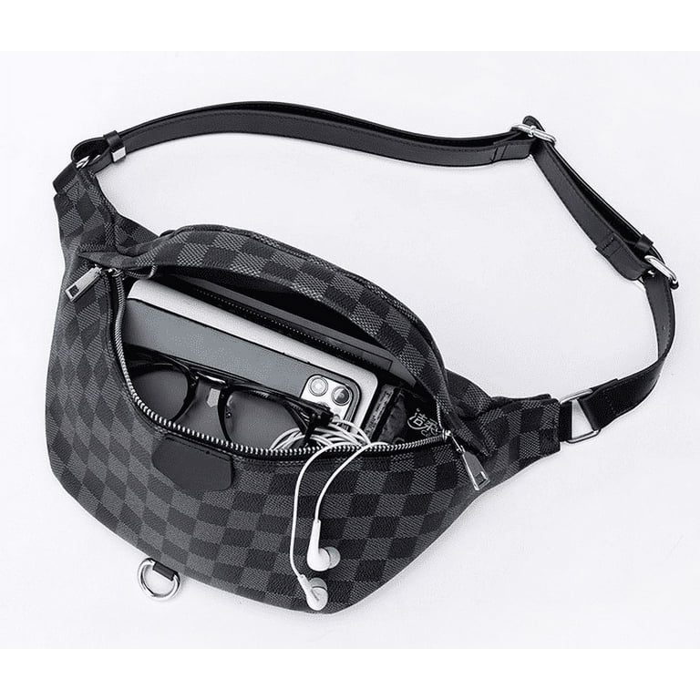 Louis Vuitton Womens Black Gray Leather Checker Print Buckle Belt