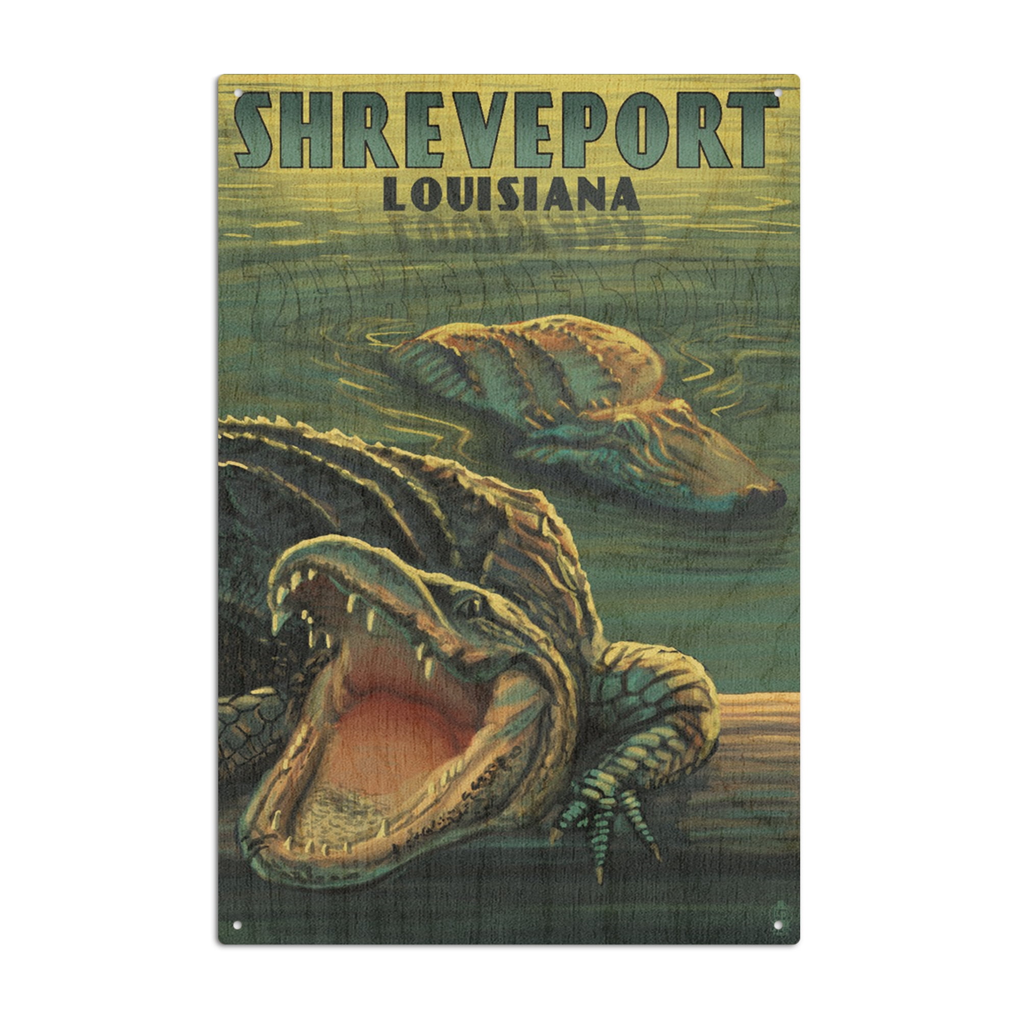 Shreveport, Louisiana, Alligators Birch Wood Wall Sign (6x9 Rustic Home