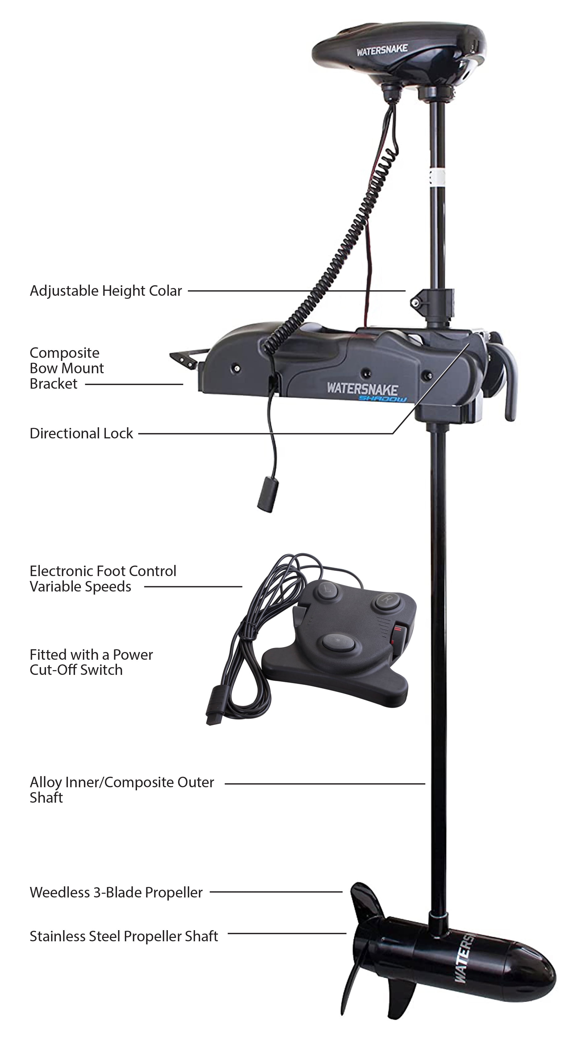 Watersnake Shadow FW 54 lb/48" Bow Mount Trolling Motor