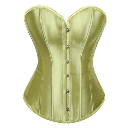Women s Satin Corsets Top Plus Size Gothic Overbust Corset Lace up Vintage Bustier Corset Gold Size XL