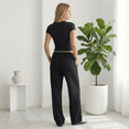 thumbnail image 4 of MLDRA Women’s 2-Piece Lounge Set Workout Set Crop Top & Wide Leg Pants Vacation Travel Outfit Sweatsuits Sets Black, 4 of 7