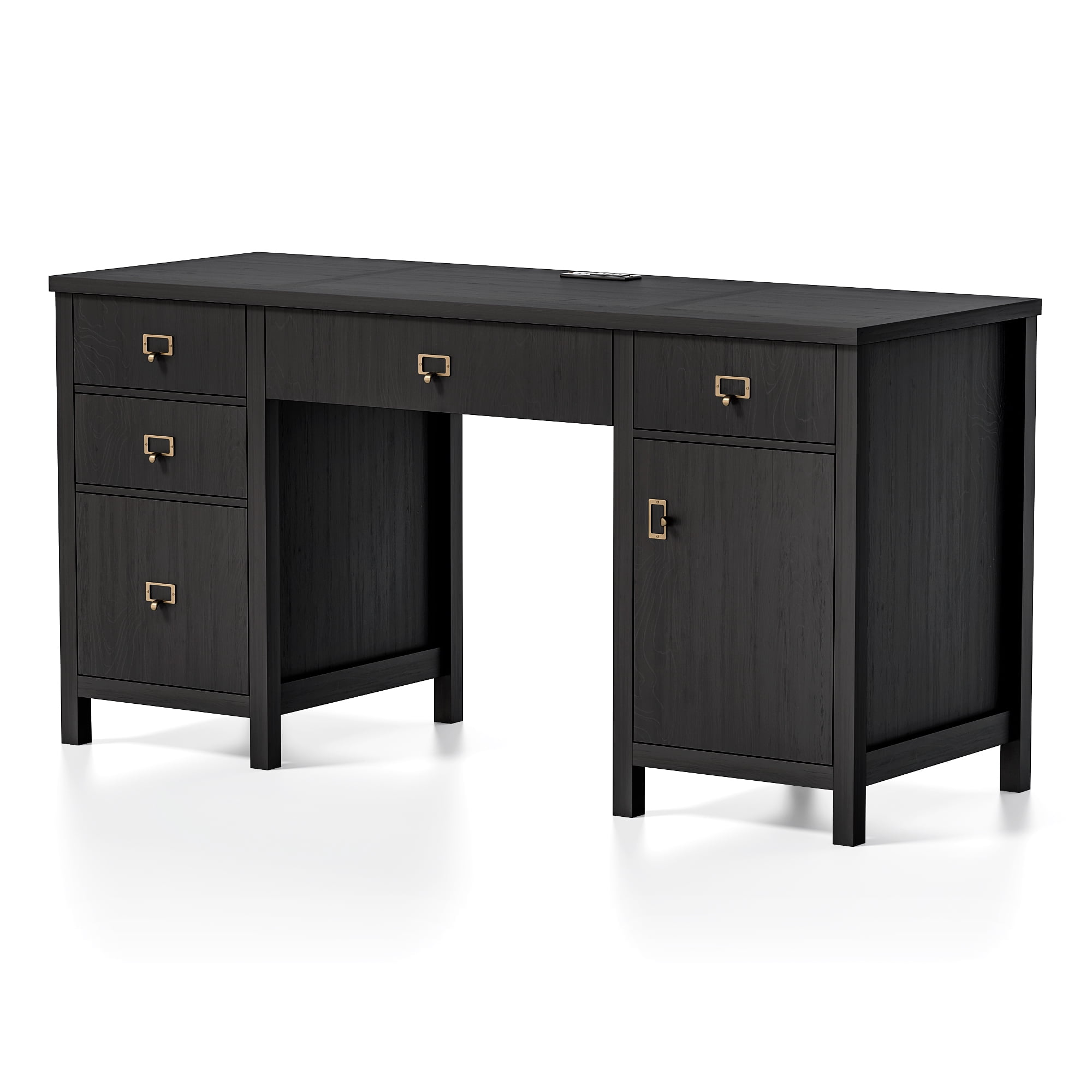 Joyyskill 59" Executive Desk with File Drawer, Farmhouse Computer Desk with Charging Station and Storage Cabinet Wood Home Office Desk for Writing Study, Black