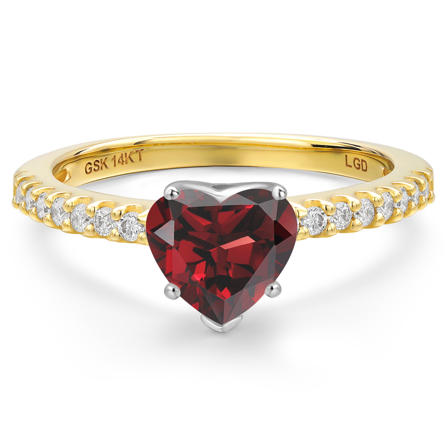 Gem Stone King 14K Two Tone Gold Red Garnet and Lab Grown Diamond Engagement Ring for Women | 2.16 Cttw | Heart Shape 8MM | Gemstone January Birthstone | Available in Size 5,6,7,8,9