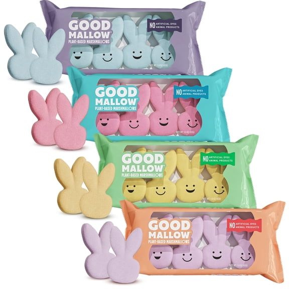 GoodMallow Plant-Based Easter Bunny Marshmallows – 4 x 4 Pack Assorted – 100% Vegan Marshmallows with No Artificial Dyes