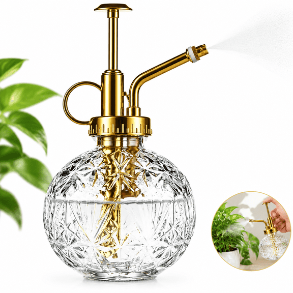 Clear Glass Mister Spray Bottle With Gold Pump Top, Reusable Portable Sprayer For Indoor And Outdoor Houseplants
