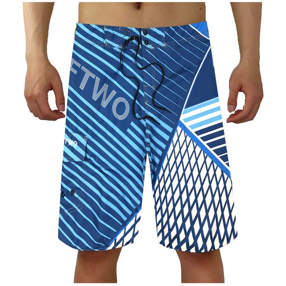 HOWPAY Men's Swim Trunks Summer Hawaiian Print Quick Dry Board Shorts Elastic Waist Drawstring Lightweight Loose Fit Casual Bathing Suit Dark Blue L