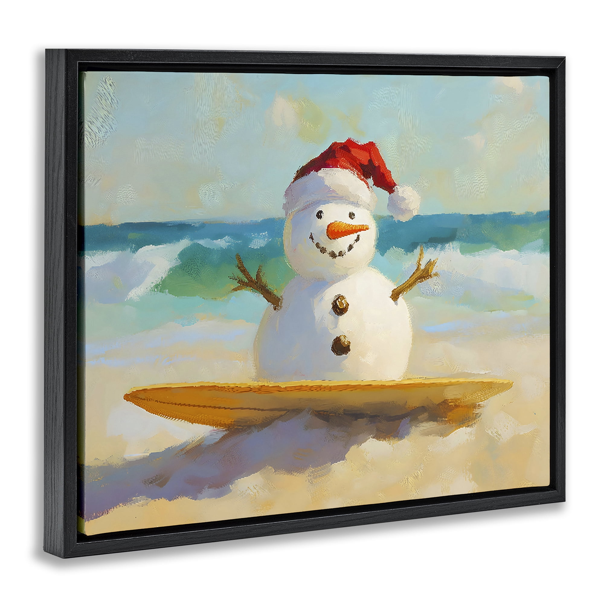 Stupell Industries Surfer Snowman on Beach Black Framed Floater Canvas Wall Art, design by The Prints Vibe