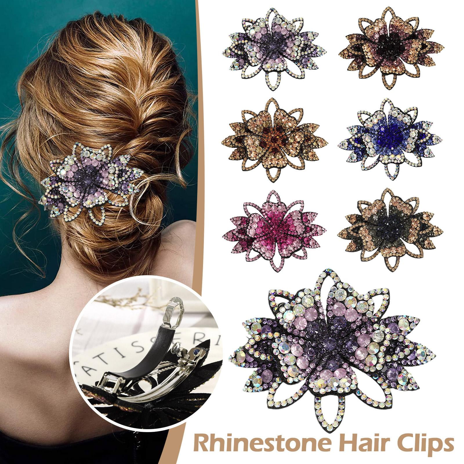 1pcs Sparkling Crystal Stone Braided Hair Clips, Satin Rhinestone ...