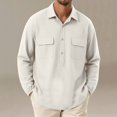 thumbnail image 2 of Bxsruta Men's Pullover Shirts Long Sleeve Half Button Down Tops with Pockets Textured Casual Workwear, 2 of 7
