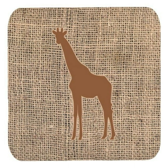Giraffe Burlap And Brown Foam Coasters, Set Of 4