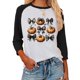 thumbnail image 3 of Camiseta de manga tres cuartos con estampado de feliz Halloween para mujer, blusa informal de cuello redondo, camisetas de fantasma de Halloween, 3 of 5