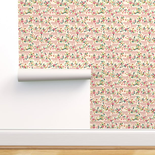 Peel-and-Stick Removable Wallpaper Pig Rustic Farmhouse Pigs Floral