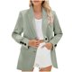 thumbnail image 2 of Blazer de mujer de color liso con bolsillos y botones, manga larga, cuello vuelto, chaqueta de traje para mujer, parte superior de poliéster, 2 of 4
