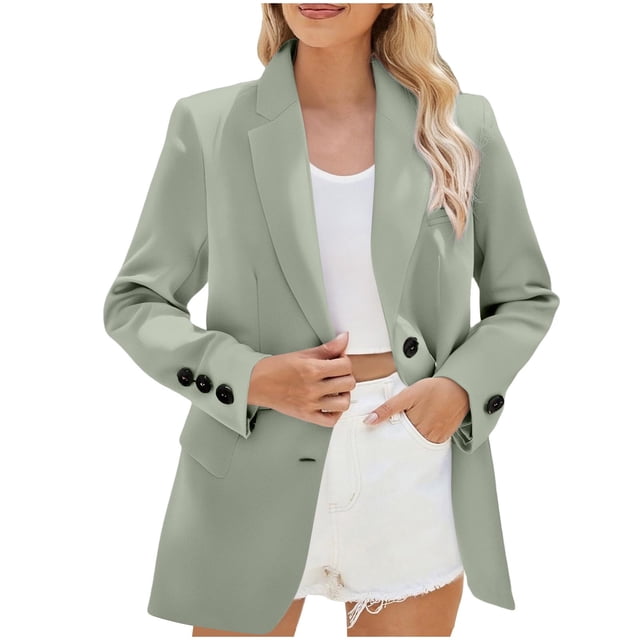 Women's Blazer, Long Sleeve Solid Color Casual Jacket With Button Front And Pockets For Work And Daily Wear