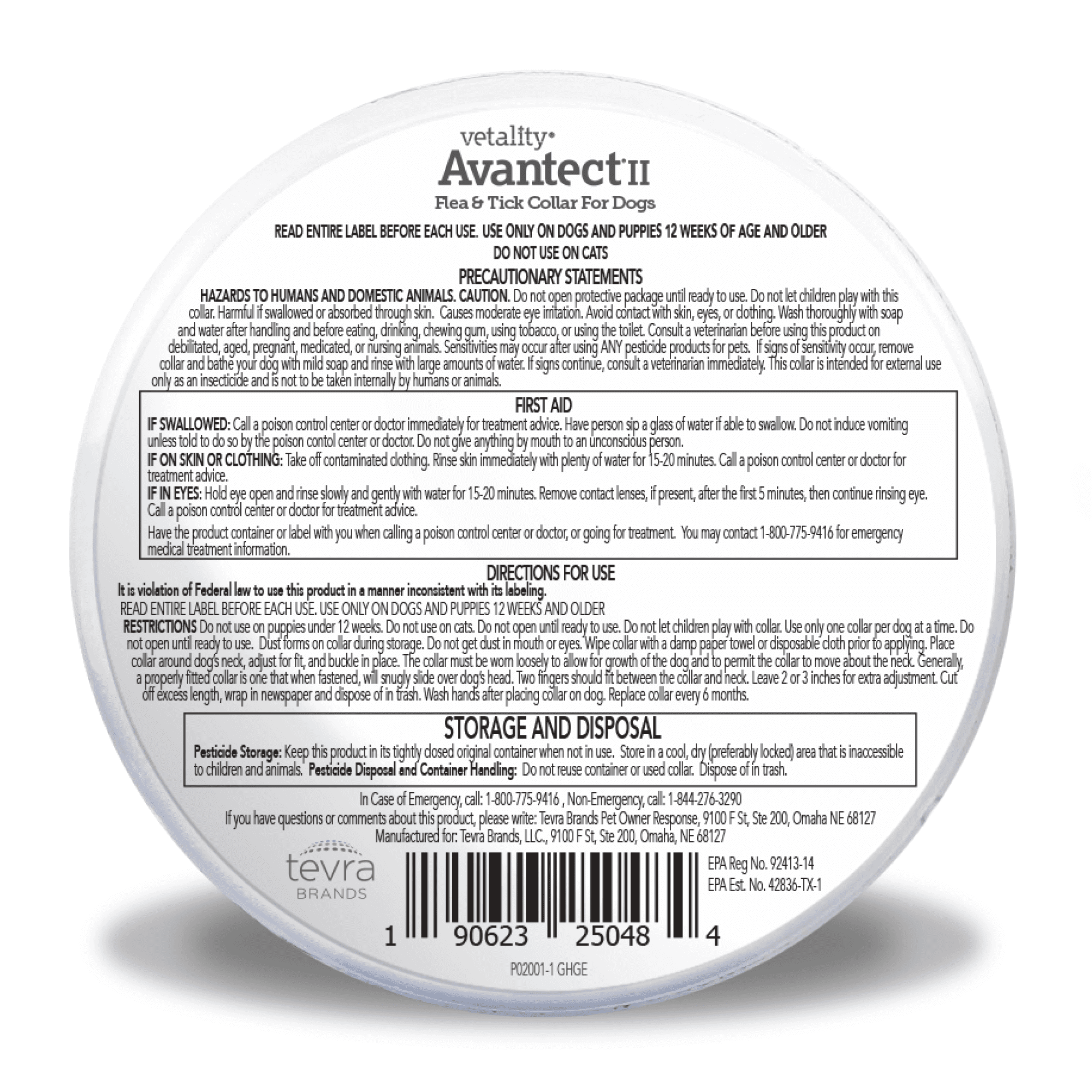 Vetality Avantect II Flea & Tick Collar for Dogs, fits necks up to 26", 2 ct