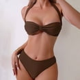 thumbnail image 2 of Sngxgn Women's High Waisted Bikini Twist Front Tie Back 2 Piece Swimsuits(Brown,S), 2 of 9