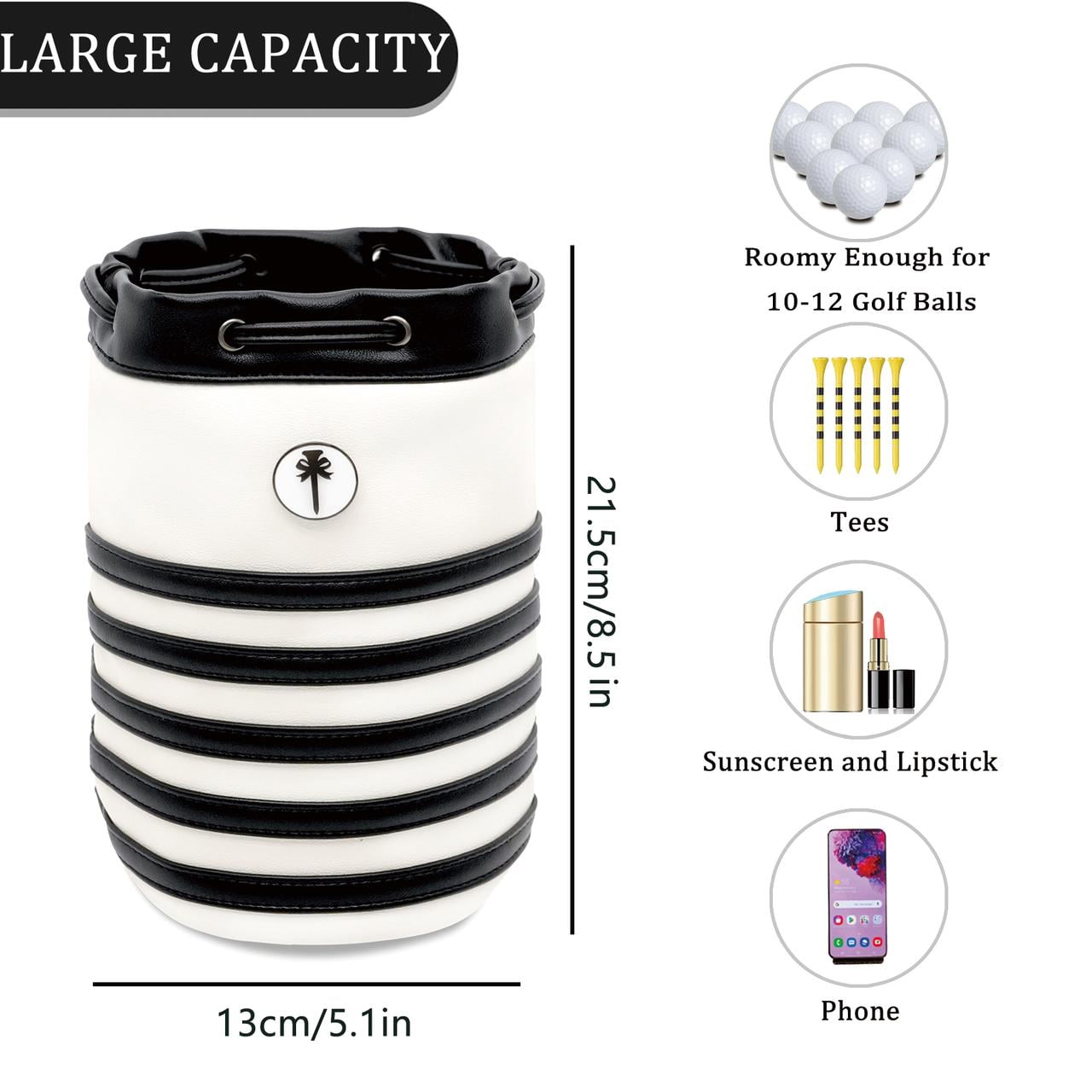 PINKTEE Golf Valuables Pouch Premium Leather Golf Tee Pouch Ball Bag Bucket Waist Design with Removable Magnetic Ball Marker(black)