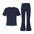 thumbnail image 4 of Teen Girls Solid Color Clothes 2 Piece Outfit Classic Short Sleeve Tee Basic Top Bell Bottom Pants Set Casual Flare Trouser Sweatsuit Activewear Suit, 4 of 7