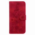 thumbnail image 3 of For iPhone 16 Plus 6.7" lily Embossed Strong Magnetic Attachment/Closure, Card Slots/Pocket, PU Leather Flip Wallet Case ﻿,Red,For iPhone 16 Plus, 3 of 7
