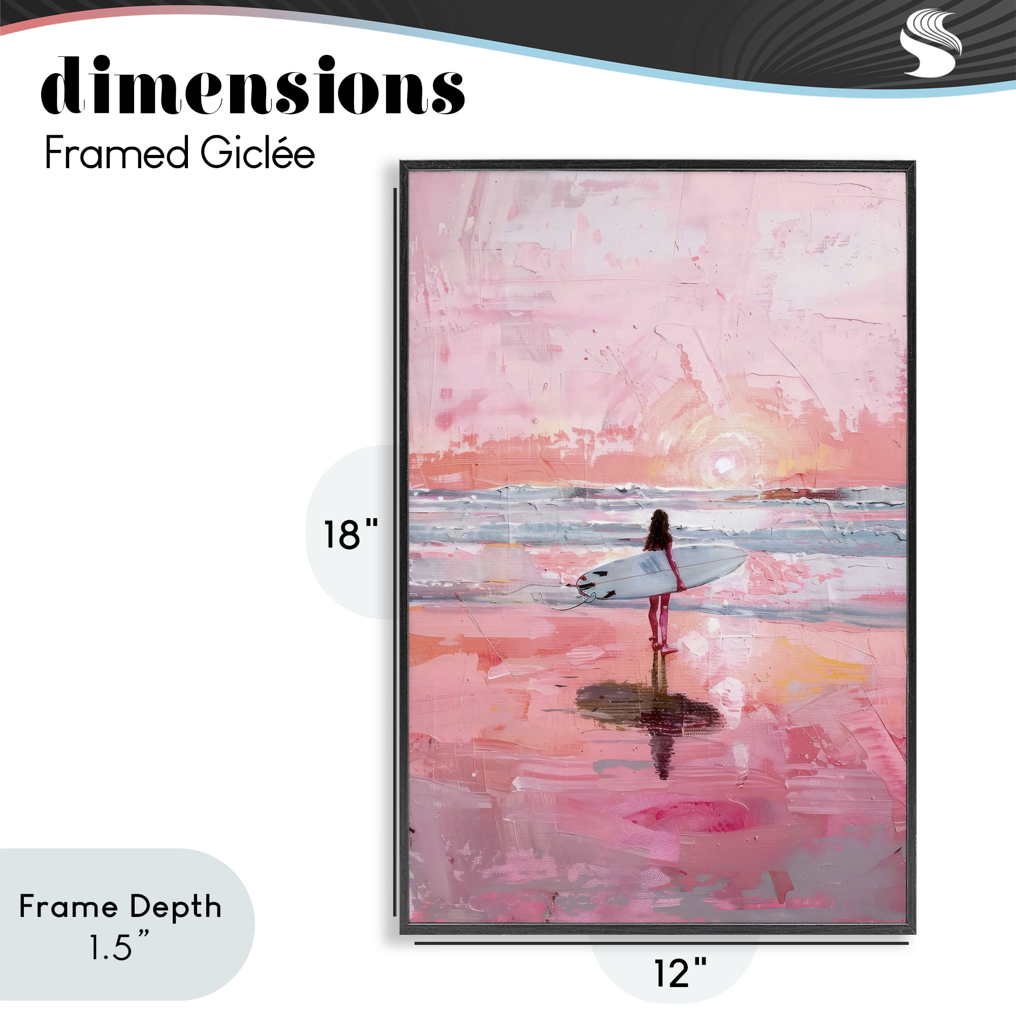 Stupell Industries Surfer at Pink Sunset Black Framed Giclee Art, design by Creative Studio