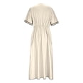 thumbnail image 4 of Huowey Women Oversized Maxi Dresses Summer Fashion Loose Fit Color Block Ruched Short Sleeve V-Neck Ruffle Elegant Flowy Casual Lightweight Long Dress Wedding Party Gowns,Beige,S, 4 of 5