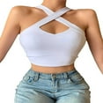 thumbnail image 1 of Women Solid Color Vest  Cross Hanging Neck Short Camisole Hollow Slim, 1 of 6