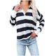 thumbnail image 1 of Camiseta clásica de manga larga con botones de solapa y estampado a rayas para mujer Pompotops gfhjh24260, 1 of 5