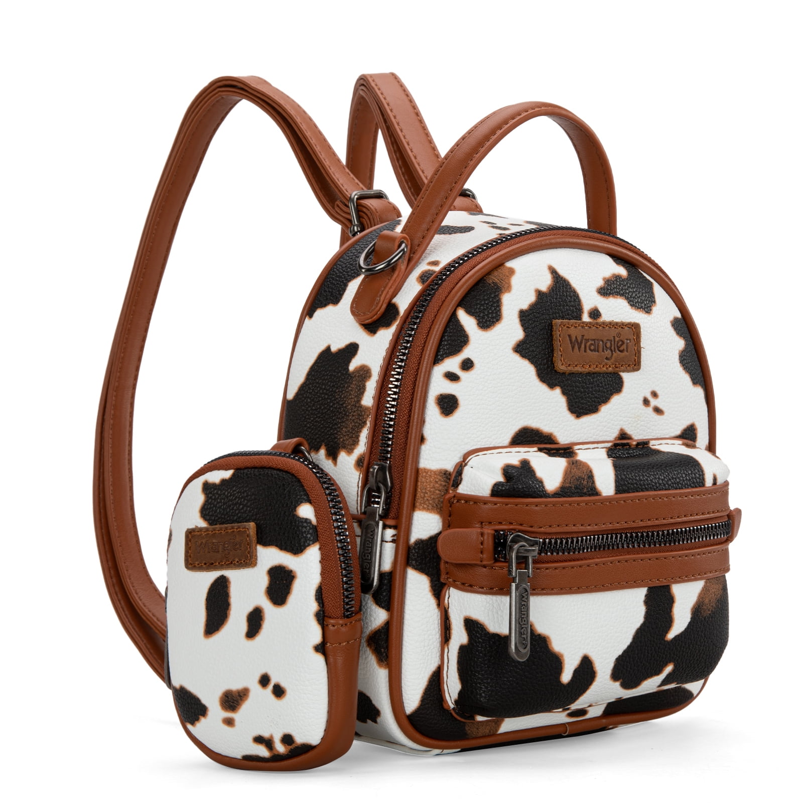Wrangler Mini Backpack Cute Cow Print Backpack Purse for Women, Brown