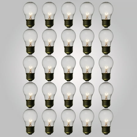 A15 Medium E26 Standard Base - Fantado Clear 15-Watt A15 Standard Light Bulbs, E26 Medium Base (25 PACK) by PaperLanternStore