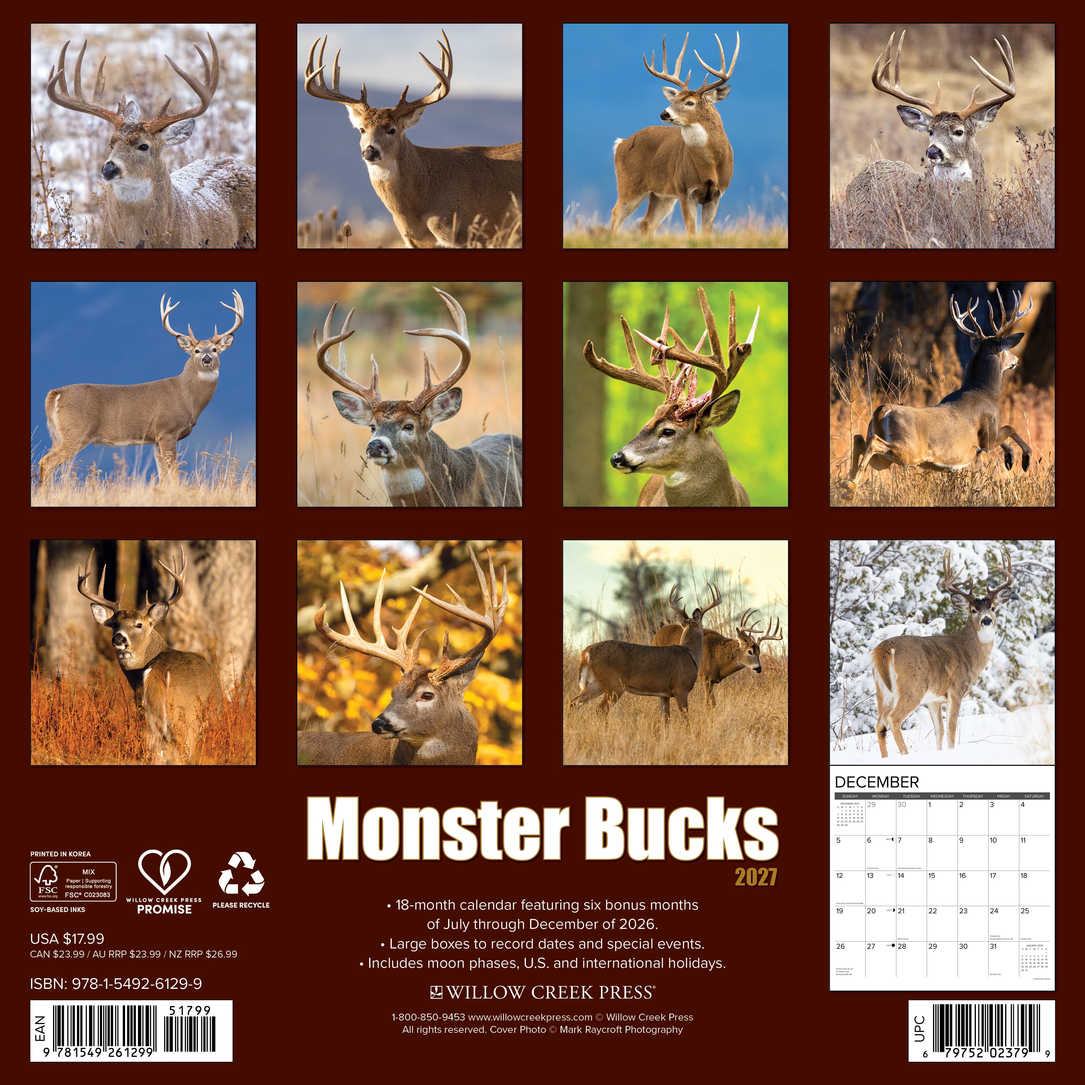 Willow Creek Press, Monster Bucks 2027 Wall Calendar