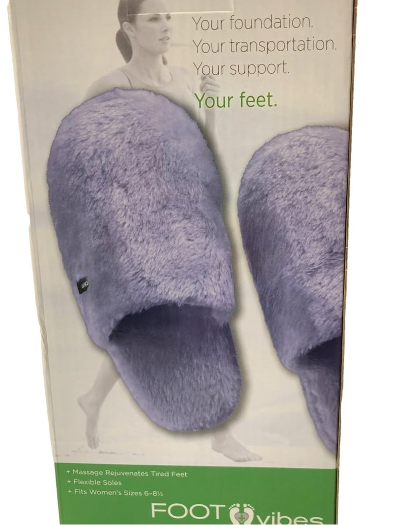 Conair Foot Vibes Womens Plush Purple Massaging Slippers Battery Operated  6-8.5