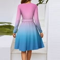 thumbnail image 5 of WTOBBY Women's Fashion Casual V-Neck Long Sleeve Waist Gradient Print Midi Dress Ombre Color Effect for Modern Look Flowy Silhouette with Tie Detail Perfect Transitional Dress,Pink S, 5 of 5