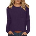 thumbnail image 2 of Aobny Fall Clothes Purple Crew Neck Women Long Sleeve Blouses with Pocket Pullover Waffle Knit Womens Work Tops,XXL, 2 of 7