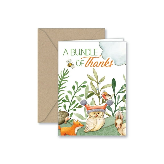 Paper Frenzy Forest Animal Bundle Thank You Note Cards & Kraft Envelopes - 25 pack