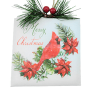 Holiday Time Light Led Cardinal Canvas Ornament. Holly Holiday Theme. Red & White Color.