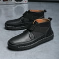 thumbnail image 5 of Men's Casual Leather Boots Adjustable Strap Buckle Slip-On High Top Sneakers Boots Fashion Handmade Lightweight Comfortable Black 10 US, 5 of 7