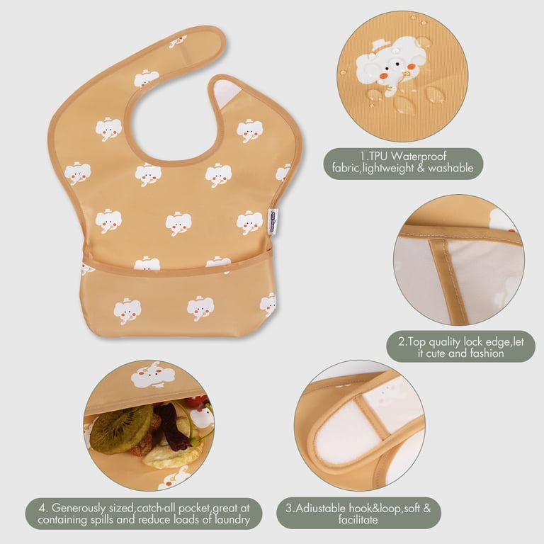 Gllquen Baby Waterproof Feeding Bibs 5 Pack, Elephant photo 4