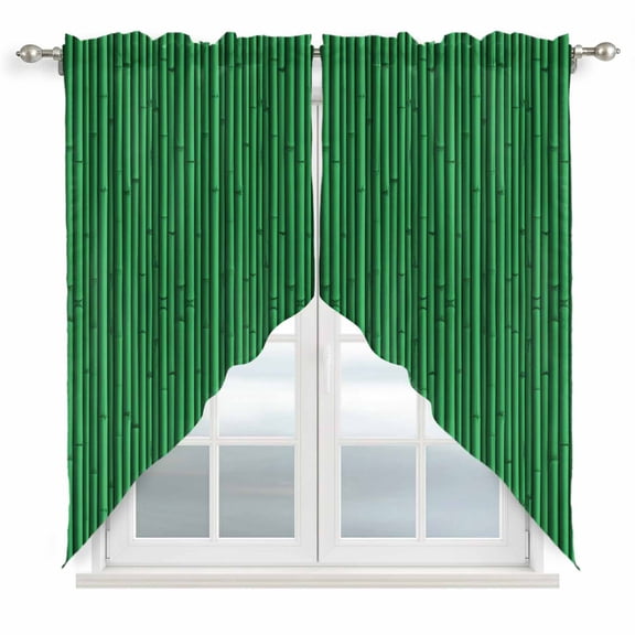 Retro Green Swag Valances for Windows, Kitchen Window Curtains Over Sink, Vintage Rustic Plants Trees Lines Pattern Window Treatment Curtains for Living Room/Bedroom Curtains 2 Panel Sets 36"x45"