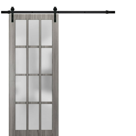 Sturdy Barn Door 32 x 80 inches Frosted Glass 12 Lites