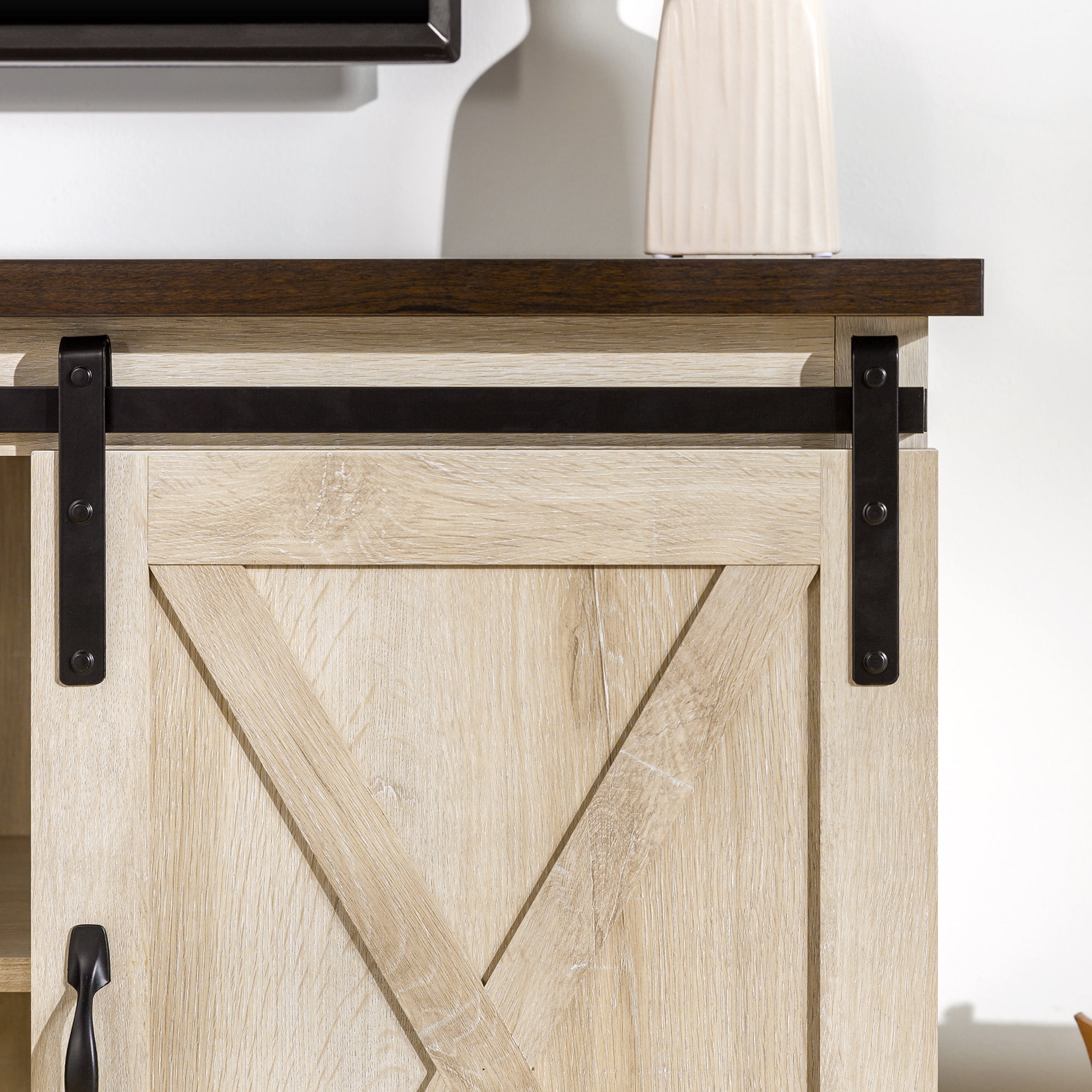 Woven Paths Sliding Farmhouse Barn Door TV Stand for TVs up to 65 Grey Wash