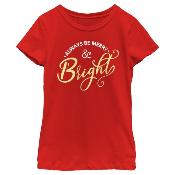Girl's Lost Gods Always Be Merry & Bright  Graphic Tee Red Small