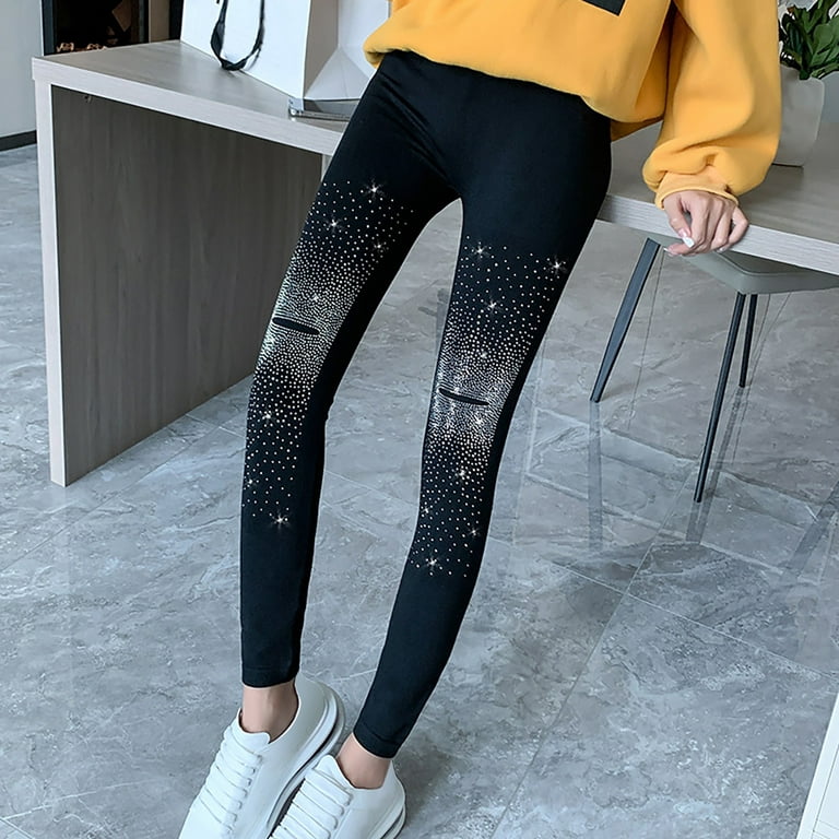 Women Tummy Control Leggings Solid Color Fall Winter Christmas Yoga Pants  Nine Points Hot Drilling Process Black Lift Dressy Clothes For Womens 