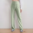 thumbnail image 2 of Fiaer,Womens Pants Straight Leg,Joggers for Women Plus Size Buttons,Women's High Waisted Casual Trendy Trousers with Pocket Light Green L, 2 of 5