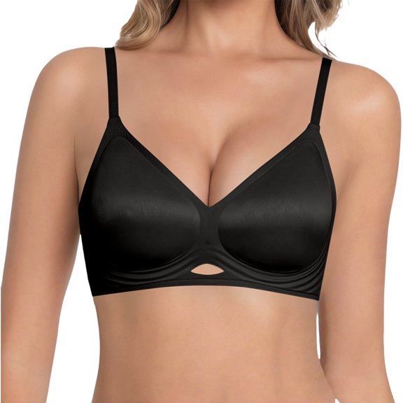 No Wireless Bra for Women Seamless Everyday Bra Light Support Back Smoothing Adjustable Straps 3 Row Hook Closure Machine Washable,Black,36