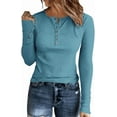 thumbnail image 6 of FUNING Womens Long Sleeves Ribbed Knit Tunic Shirts Scoop Neck Button Down Tops Casual Henley Tee Shirt Slim Fit Blouses, 6 of 6