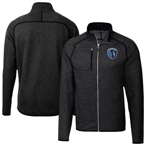 Men's-Cutter & Buck  Heather Charcoal Sporting Kansas City Mainsail Sweater-Knit Full-Zip Jacket